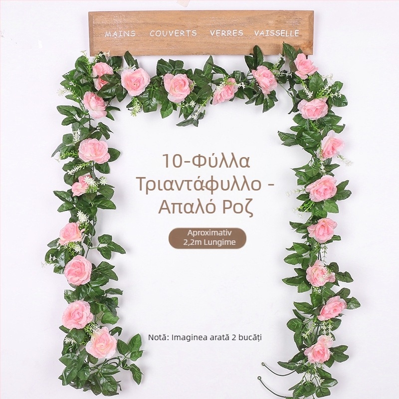 Changheng Viță de trandafiri din mătase cu 10 flori — Flori artificiale pentru nunți, decor exterior și recuzită pentru fotografie