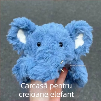 Elefant albastru din pluș, penar cu păpușă desen animat, capacitate mare, cutie ecologică pentru rechizite