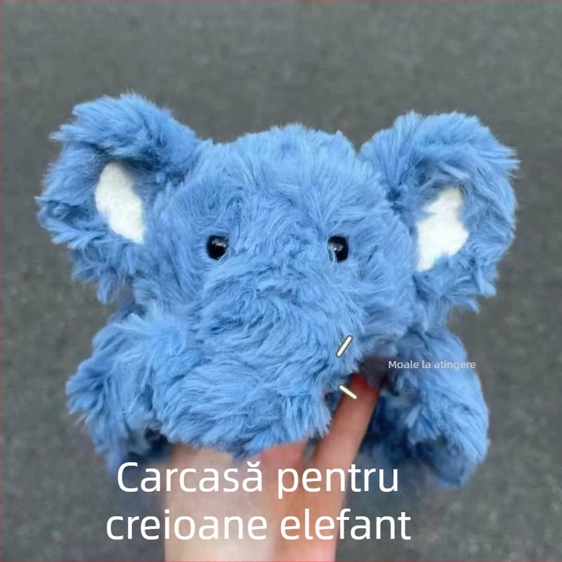 Elefant albastru din pluș, penar cu păpușă desen animat, capacitate mare, cutie ecologică pentru rechizite