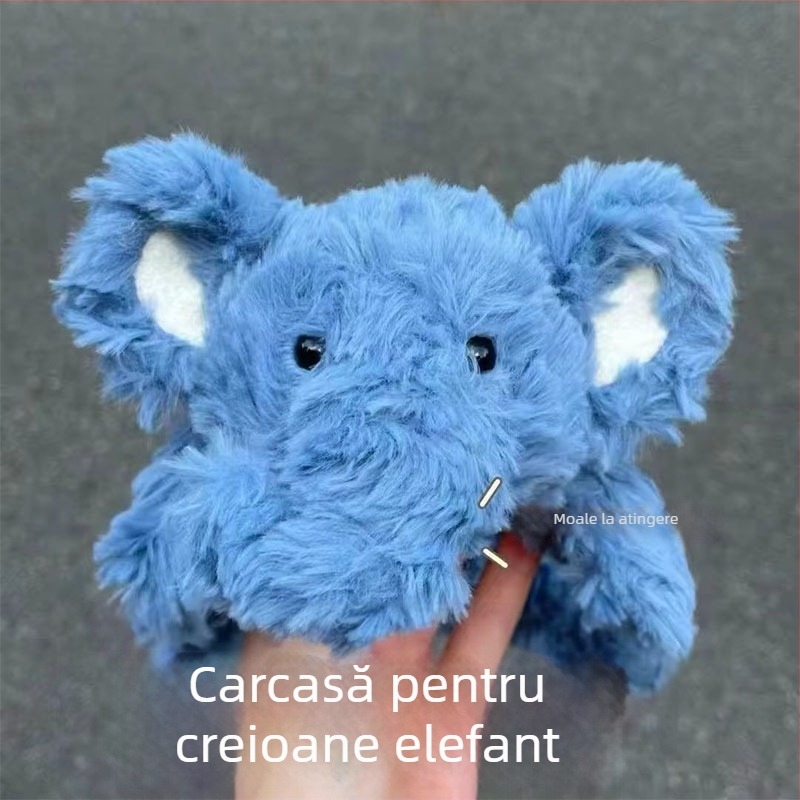 Elefant albastru din pluș, penar cu păpușă desen animat, capacitate mare, cutie ecologică pentru rechizite