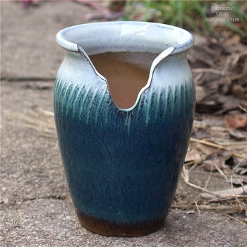 Ghiveci ceramic gros pentru flori, mare, vas subțire și înalt pentru suculente și bonsai cu trunchi vechi, decor colorat de grădină.