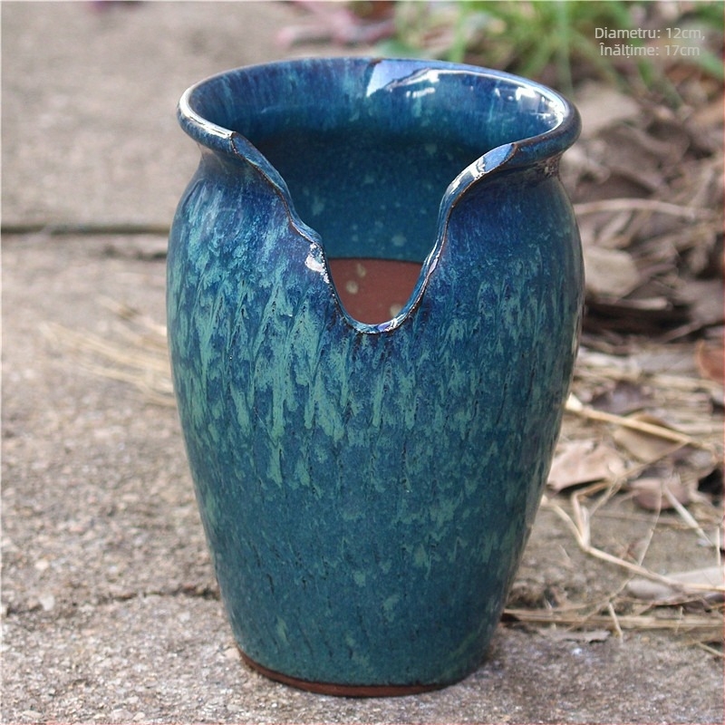 Ghiveci ceramic gros pentru flori, mare, vas subțire și înalt pentru suculente și bonsai cu trunchi vechi, decor colorat de grădină.