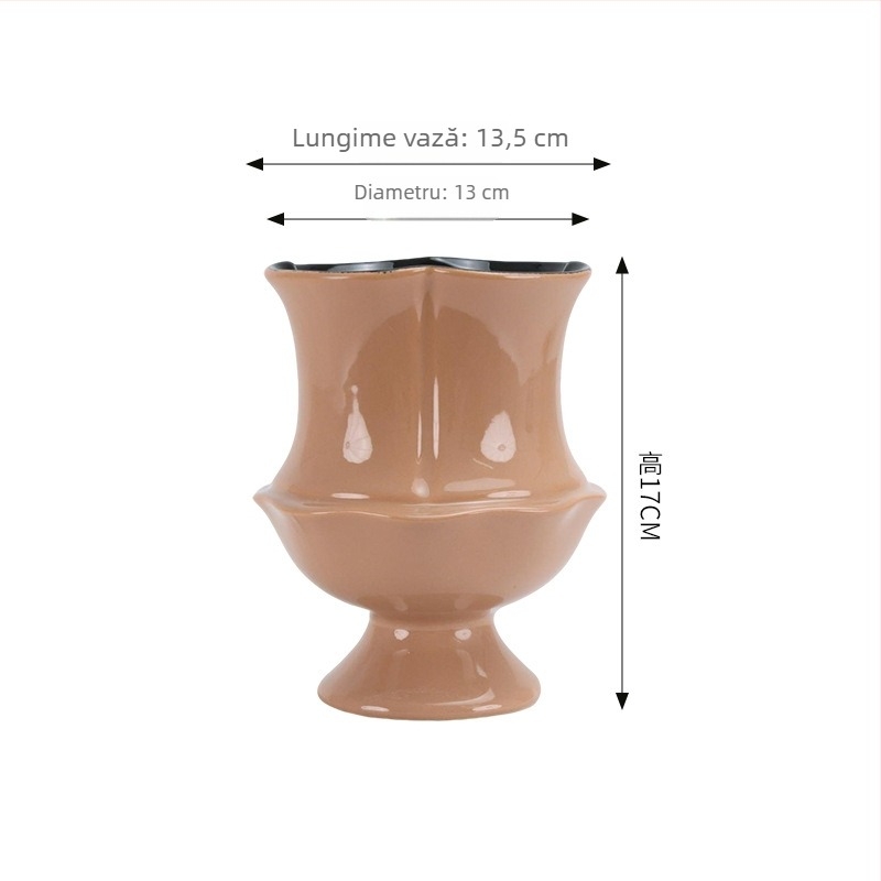 Ghiveci ceramic în stil franțuzesc, înalt, cu glazură lucioasă, design elegant, potrivit pentru Phalaenopsis și Monstera, ghiveci verde pentru decorul livingului