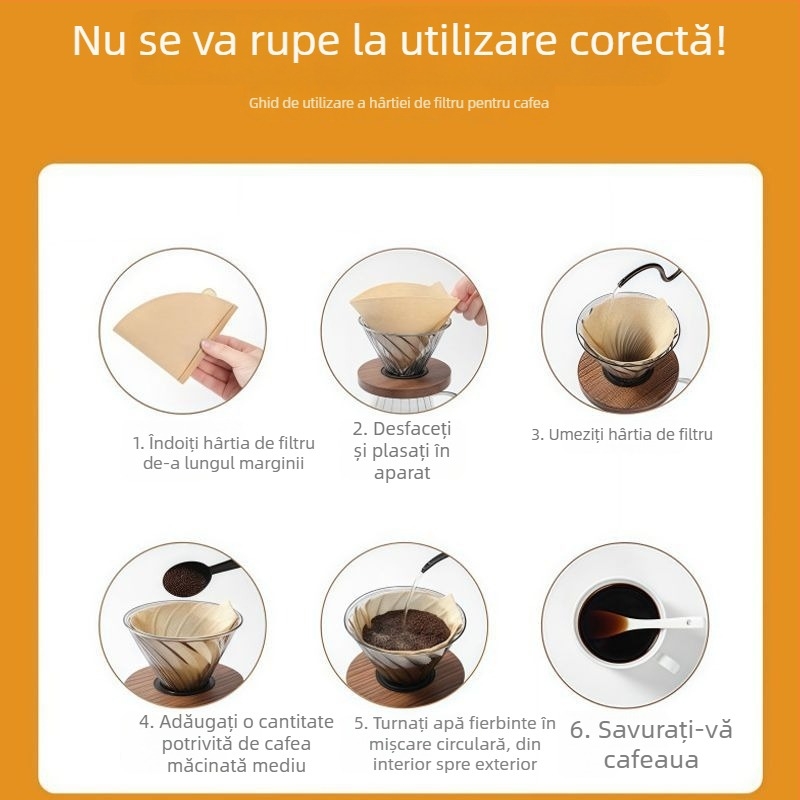 Hârtie de filtru pentru cafea în formă conică V60, pentru preparare manuală, de calitate alimentară