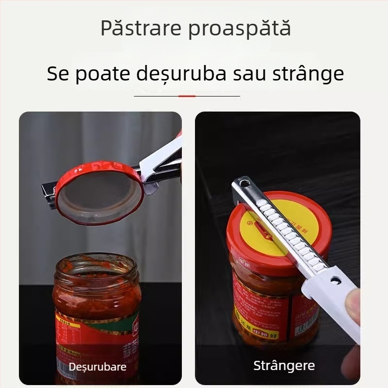 Deschizător universal pentru conserve și sticle, cu priză mai fermă pentru capace