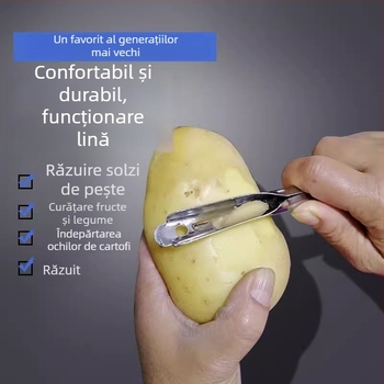 Cuțit de decojit din oțel inoxidabil, stil retro, cu curățător de solzi de pește, trei în unu pentru cartofi și fructe