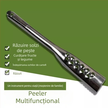 Cuțit de decojit din oțel inoxidabil, stil retro, cu curățător de solzi de pește, trei în unu pentru cartofi și fructe