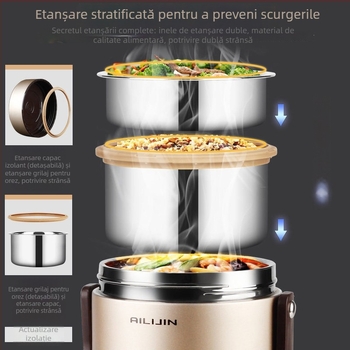 Recipient izolat în vid, anti-scurgeri, portabil, din oțel inoxidabil 304, menține caldura 12 ore