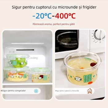 Cutie de prânz din sticlă ultra-ușoară, bol compatibil cu microunde cu capac, recipient sigilat, Bento cu fructe, bol de supă din sticlă, portabil