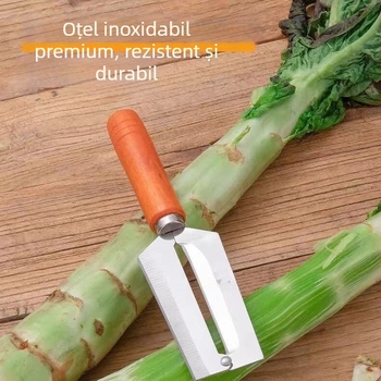 Curățător de salată și fructe cu mâner din lemn - lamă din oțel inoxidabil, multifuncțional
