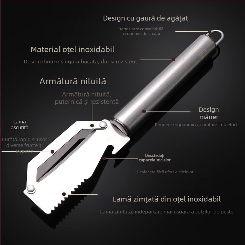Curățător multifuncțional din oțel inoxidabil pentru curățare rapidă a fructelor și legumelor, ușor de utilizat, durabil, instrument practic de bucătărie