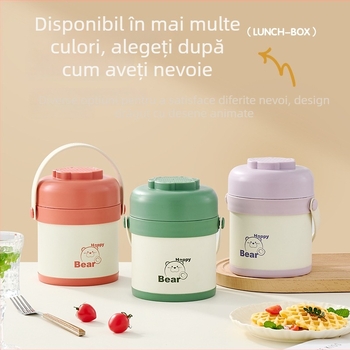 Cutie de prânz izolată, din oțel inox 304, portabilă, dublu compartiment, 1–2 L, oală/bol pentru supă