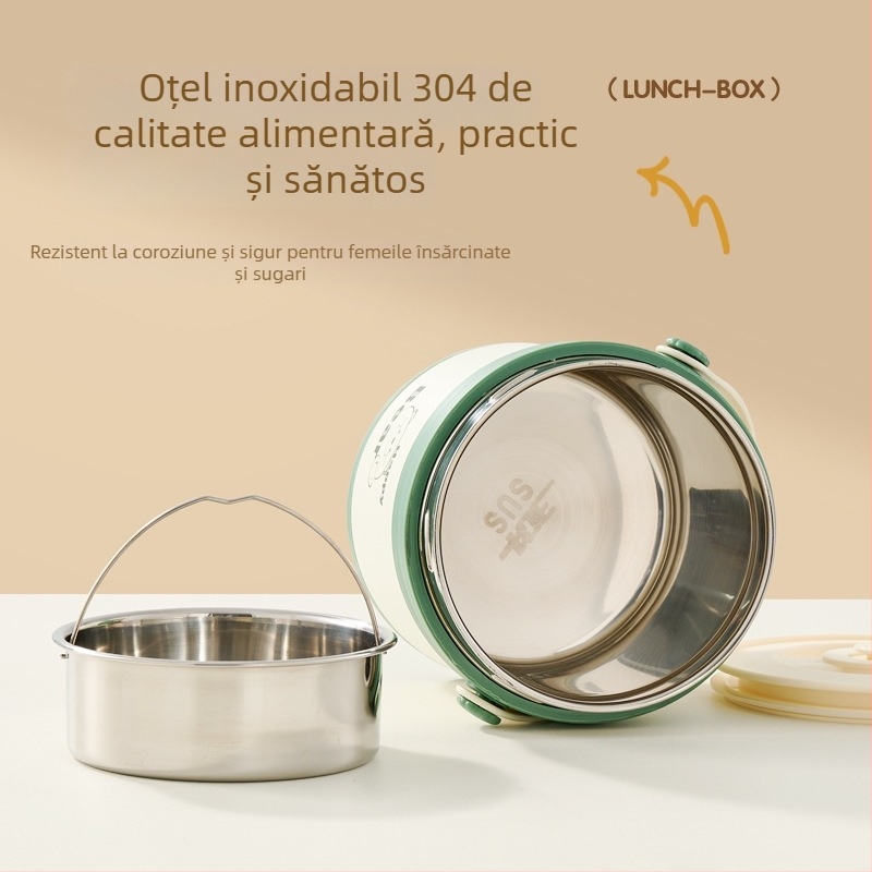 Cutie de prânz izolată, din oțel inox 304, portabilă, dublu compartiment, 1–2 L, oală/bol pentru supă