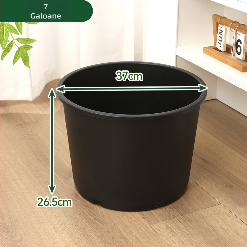 Ghiveci din plastic dur negru, gură rotundă, capacitate mare pentru pomi fructiferi, design rustic îngroșat, variante în mai multe dimensiuni