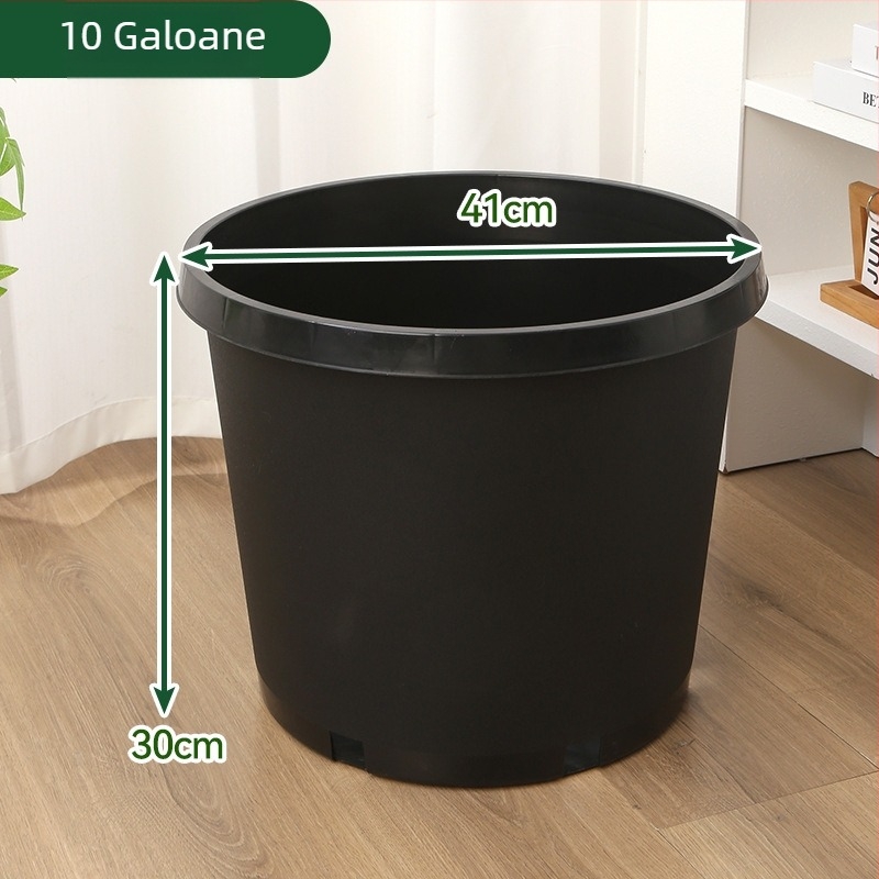 Ghiveci din plastic dur negru, gură rotundă, capacitate mare pentru pomi fructiferi, design rustic îngroșat, variante în mai multe dimensiuni