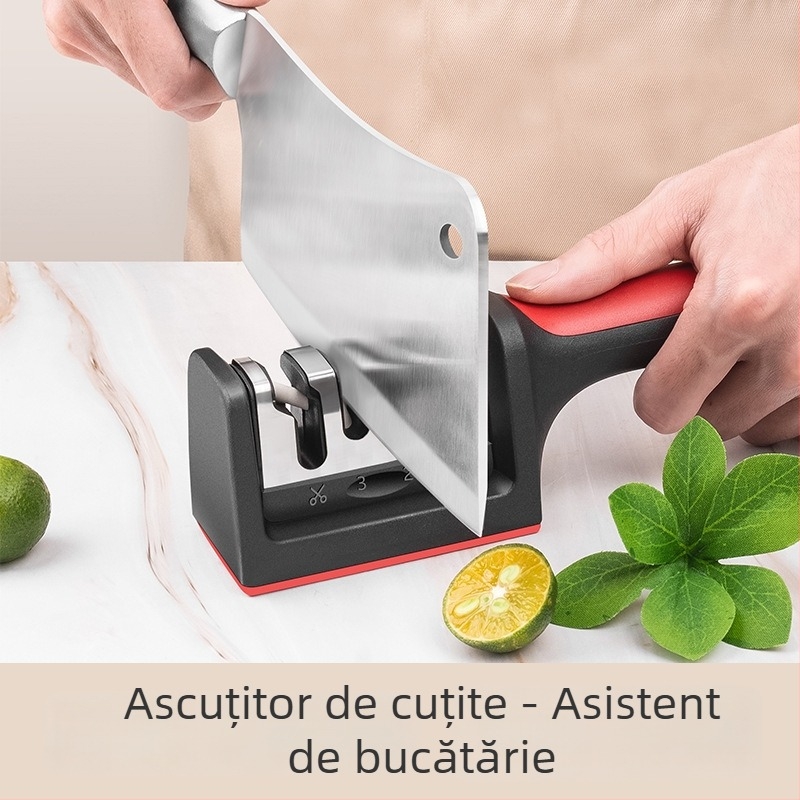 Ascuțitor de cuțite pentru uz casnic, piatră de ascuțit cu patru etape din oțel wolfram, instrument manual multifuncțional de ascuțire