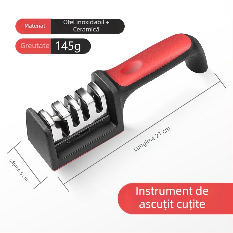 Ascuțitor de cuțite pentru uz casnic, piatră de ascuțit cu patru etape din oțel wolfram, instrument manual multifuncțional de ascuțire