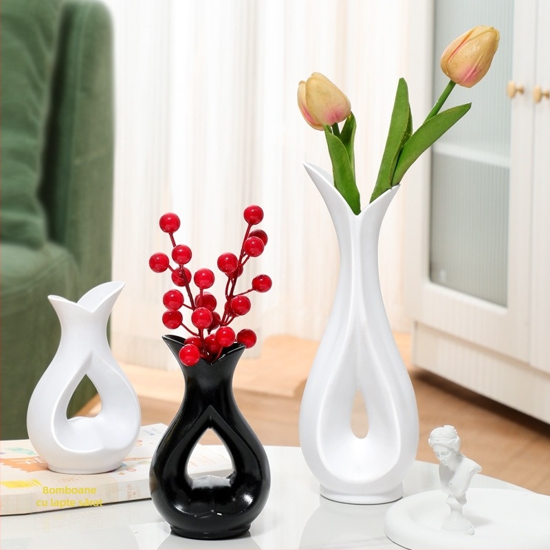 Vază din plastic rezistentă la rupere, decor modern minimalist pentru casă; potrivită pentru aranjamente cu flori uscate în living și la masa de dining.