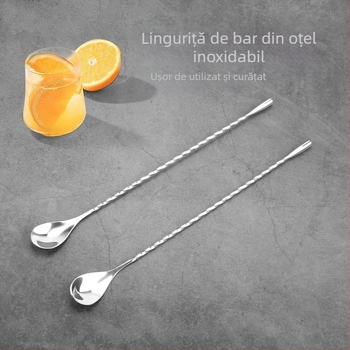 Lingură de bar cu mâner lung, din oțel inoxidabil 304, pentru cocktailuri, cafea și ceai cu lapte — design modern