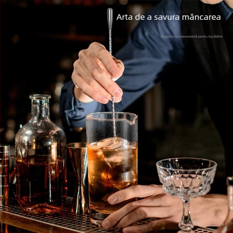Lingură de bar cu mâner lung, din oțel inoxidabil 304, pentru cocktailuri, cafea și ceai cu lapte — design modern