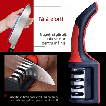 Ascuțitor de cuțite manual, cu trei trepte, pentru cuțite de bucătărie și foarfece