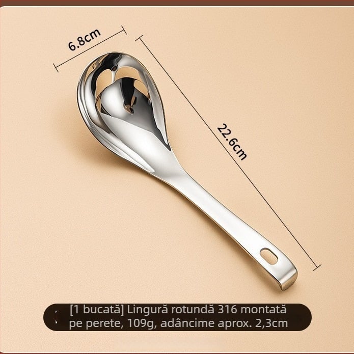 Lingură de supă cu mâner lung în stil național, formă rotundă, oțel inox, stil coreean, mare lingură pentru terci și supă, bucătărie