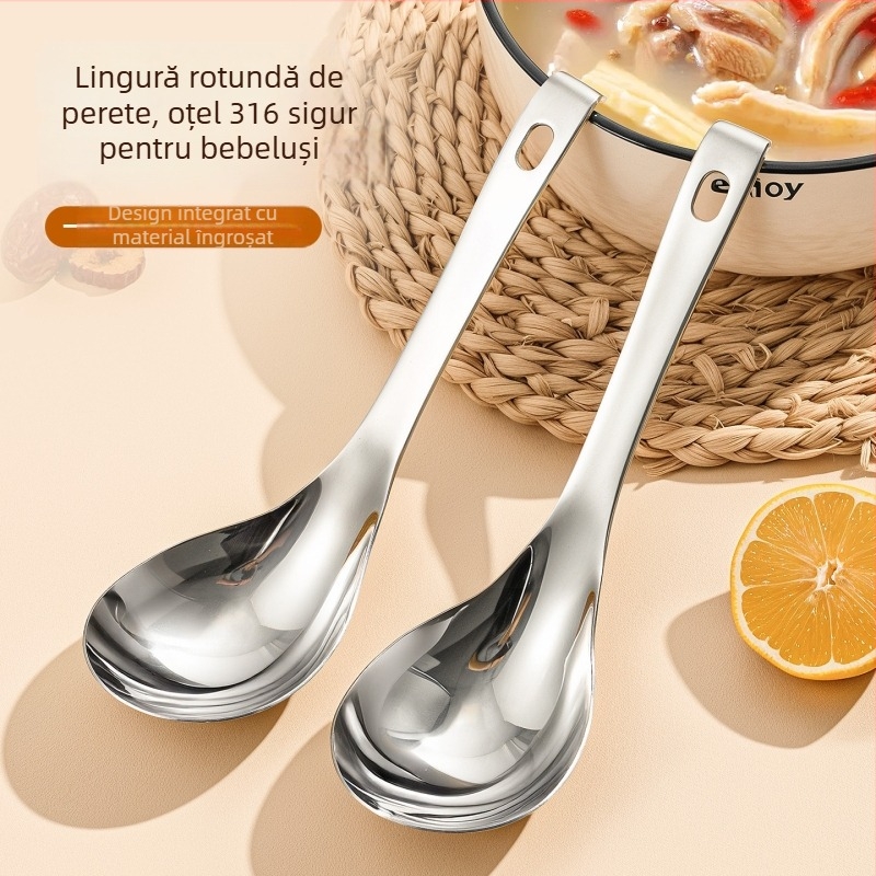 Lingură de supă cu mâner lung în stil național, formă rotundă, oțel inox, stil coreean, mare lingură pentru terci și supă, bucătărie
