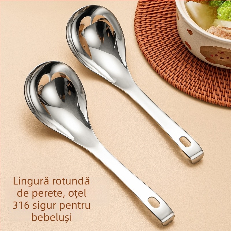 Lingură de supă cu mâner lung în stil național, formă rotundă, oțel inox, stil coreean, mare lingură pentru terci și supă, bucătărie