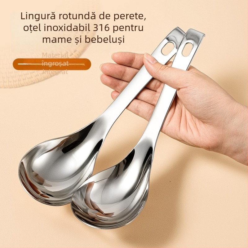 Lingură de supă cu mâner lung în stil național, formă rotundă, oțel inox, stil coreean, mare lingură pentru terci și supă, bucătărie