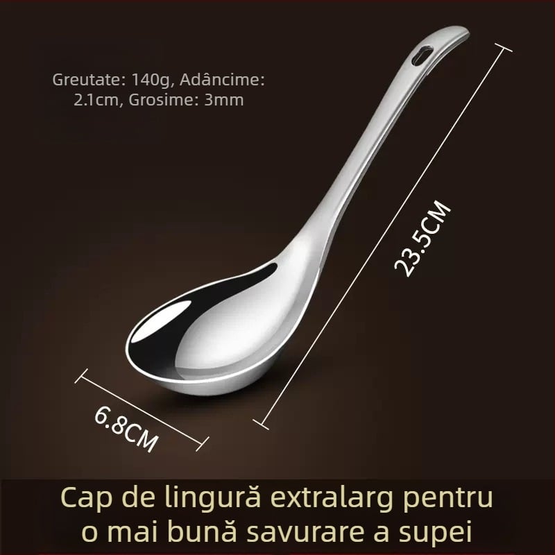 Lingură de supă cu mâner lung în stil național, formă rotundă, oțel inox, stil coreean, mare lingură pentru terci și supă, bucătărie