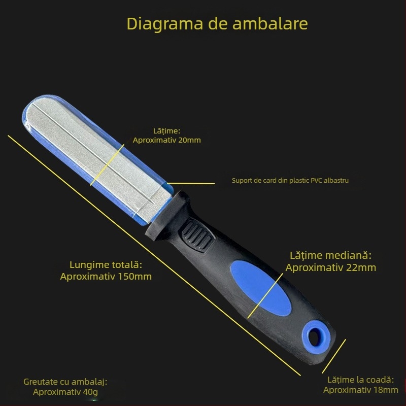 Ascuțitor manual cu mâner din diamant, pentru cuțite și unelte de grădină, suprafață ceramică