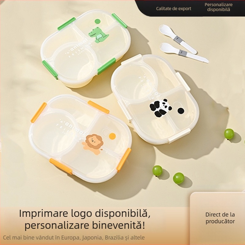 Cutie de prânz pentru elevi, sigilată, din plastic, cu patru compartimente, compatibilă cu microunde, portabilă