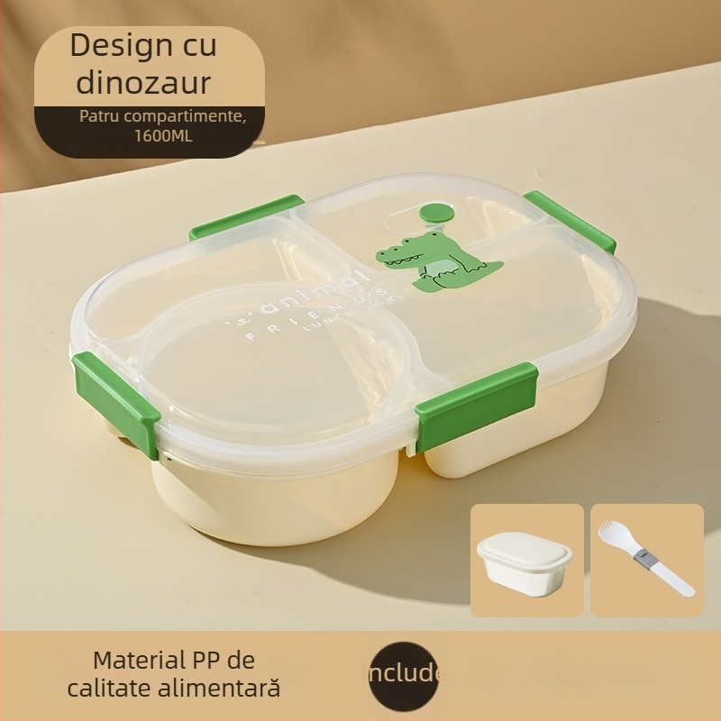 Cutie de prânz pentru elevi, sigilată, din plastic, cu patru compartimente, compatibilă cu microunde, portabilă