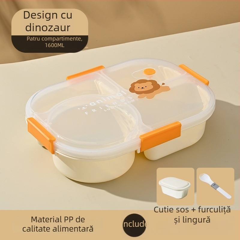 Cutie de prânz pentru elevi, sigilată, din plastic, cu patru compartimente, compatibilă cu microunde, portabilă
