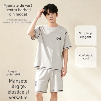 Set pijama bărbați din modal, vară 2026, tricou cu mânecă scurtă și șorturi, ușor, respirabil pentru casă