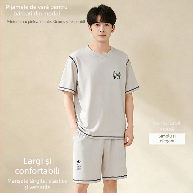 Set pijama bărbați din modal, vară 2026, tricou cu mânecă scurtă și șorturi, ușor, respirabil pentru casă