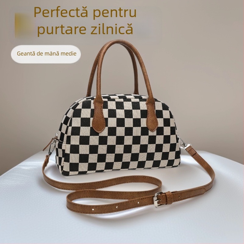 Geantă de damă din PU, cu curea de umăr și crossbody, model carouri, stil casual, geantă structurată toamnă-iarnă