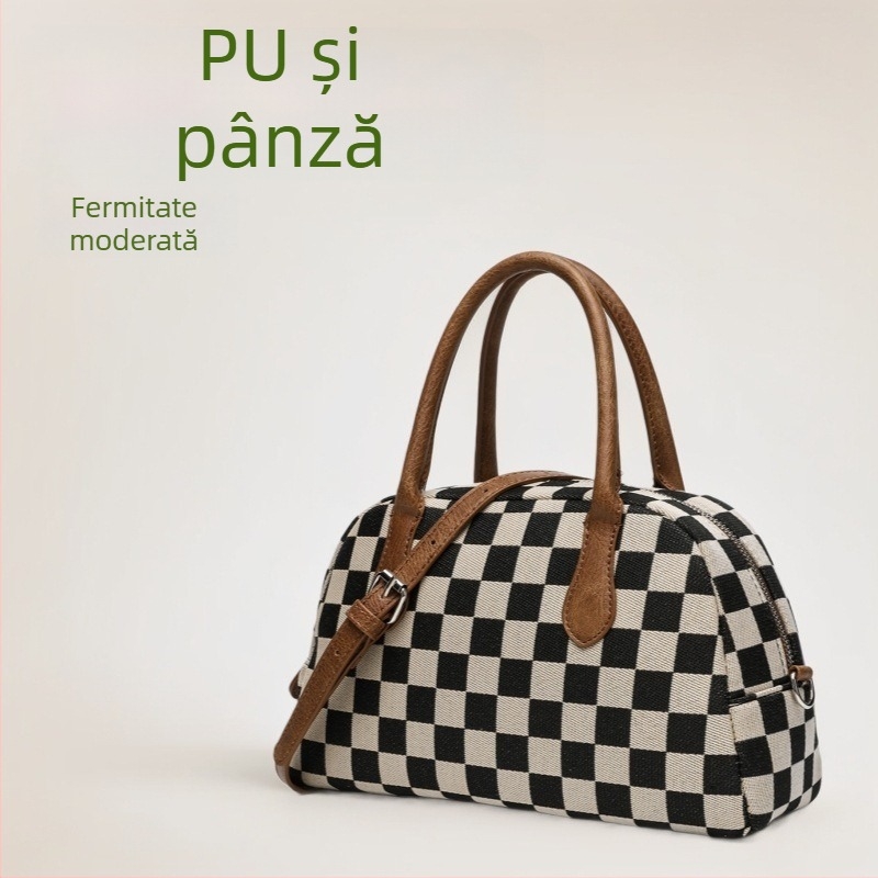 Geantă de damă din PU, cu curea de umăr și crossbody, model carouri, stil casual, geantă structurată toamnă-iarnă