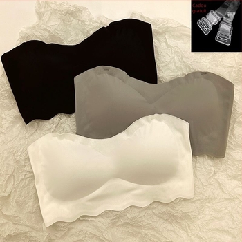 Sutien fără bretele din ice silk, invizibil, cu push-up, anti-alunecare, pentru sân mic, cupă 3/4, design care conturează un spate frumos