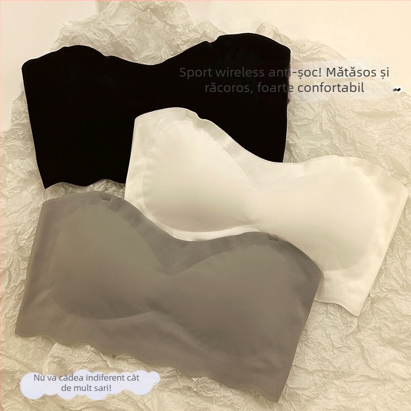 Sutien fără bretele din ice silk, invizibil, cu push-up, anti-alunecare, pentru sân mic, cupă 3/4, design care conturează un spate frumos