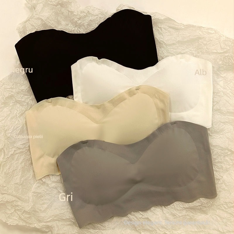 Sutien fără bretele din ice silk, invizibil, cu push-up, anti-alunecare, pentru sân mic, cupă 3/4, design care conturează un spate frumos
