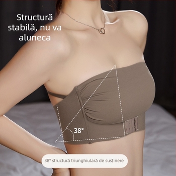 Sutien fără bretele, cu închidere frontală, push-up, antiaderent, cupe umflate, spate fără cusături