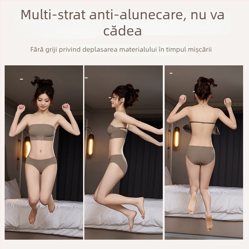 Sutien fără bretele, cu închidere frontală, push-up, antiaderent, cupe umflate, spate fără cusături