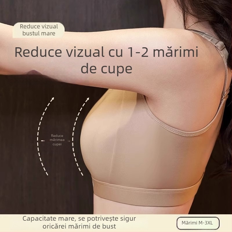 Sutien fără cusături, model sport, reglabil, ușor și respirabil, fără sârmă, pentru busturi mari, mărime mare, vară, care face bustul să pară mai mic.