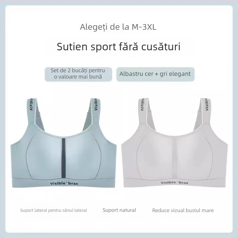 Sutien fără cusături, model sport, reglabil, ușor și respirabil, fără sârmă, pentru busturi mari, mărime mare, vară, care face bustul să pară mai mic.