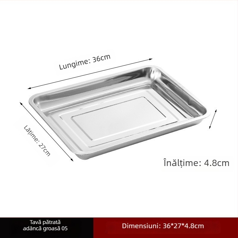 Tava mare pătrată din oțel inoxidabil pentru grătar și servire, diametrul 18–18,9 cm