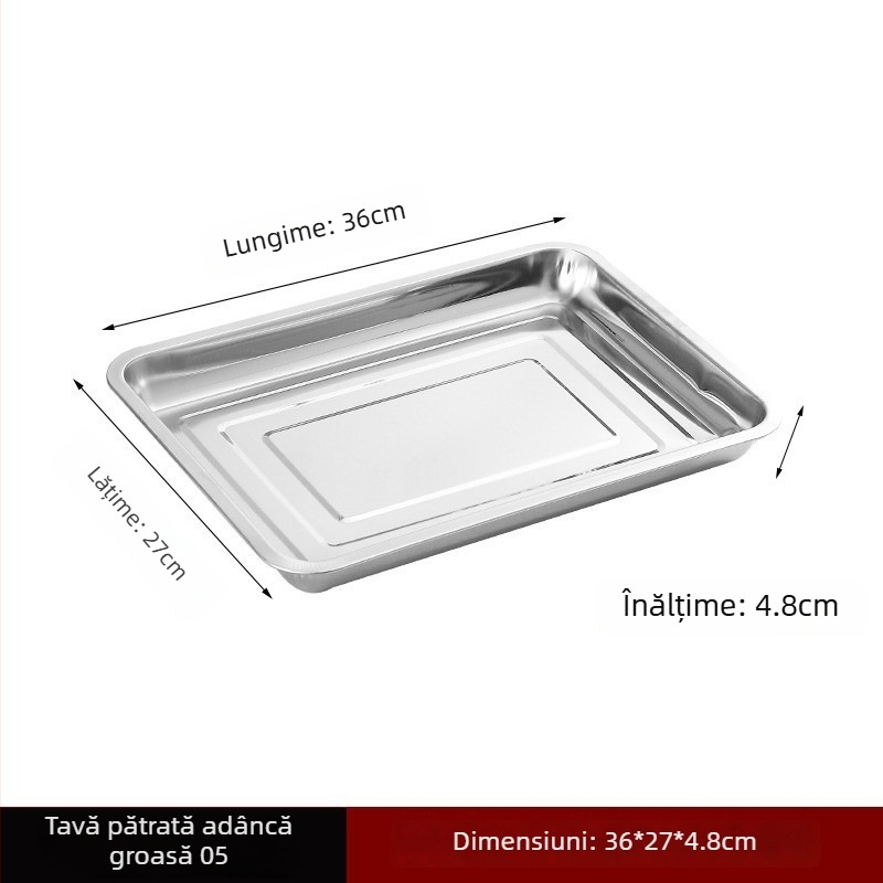 Tava mare pătrată din oțel inoxidabil pentru grătar și servire, diametrul 18–18,9 cm