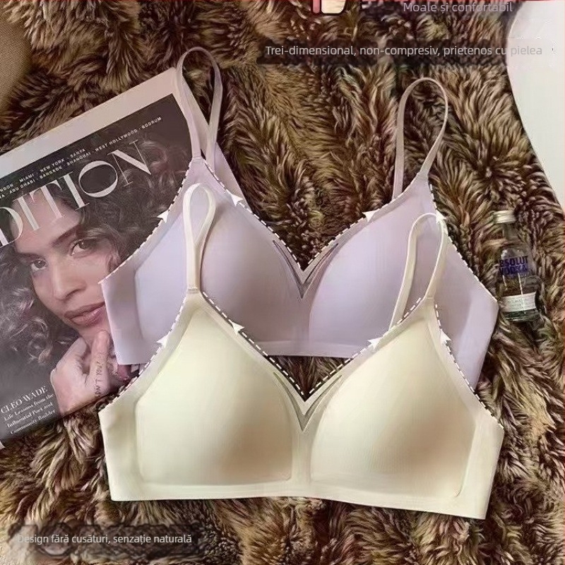 Sutien fără cusături pentru sân mic, efect push-up, bretele încrucișate, spate deschis, confortabil, cu cupă netedă