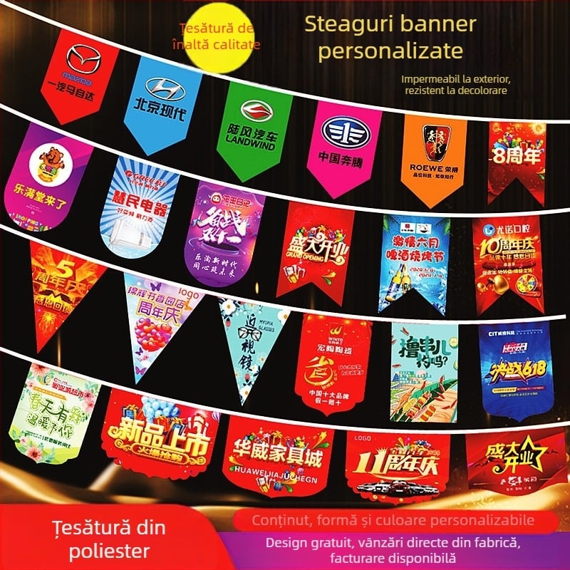 Steaguri triunghiulare personalizate pentru aniversări, stegulețe impermeabile din poliester pentru exterior, ideale pentru deschideri și decor festiv