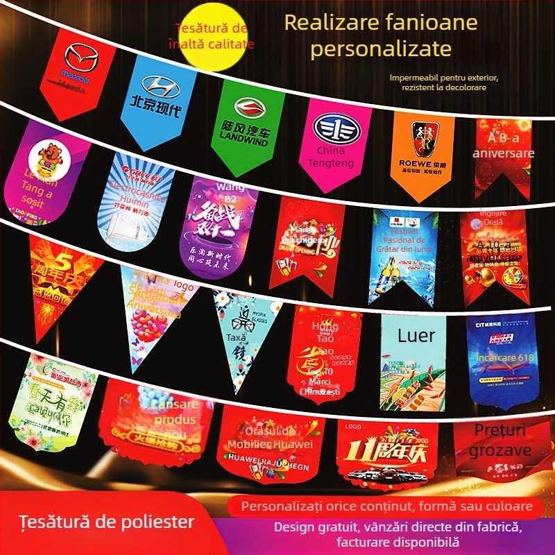 Steaguri triunghiulare personalizate pentru aniversări, stegulețe impermeabile din poliester pentru exterior, ideale pentru deschideri și decor festiv